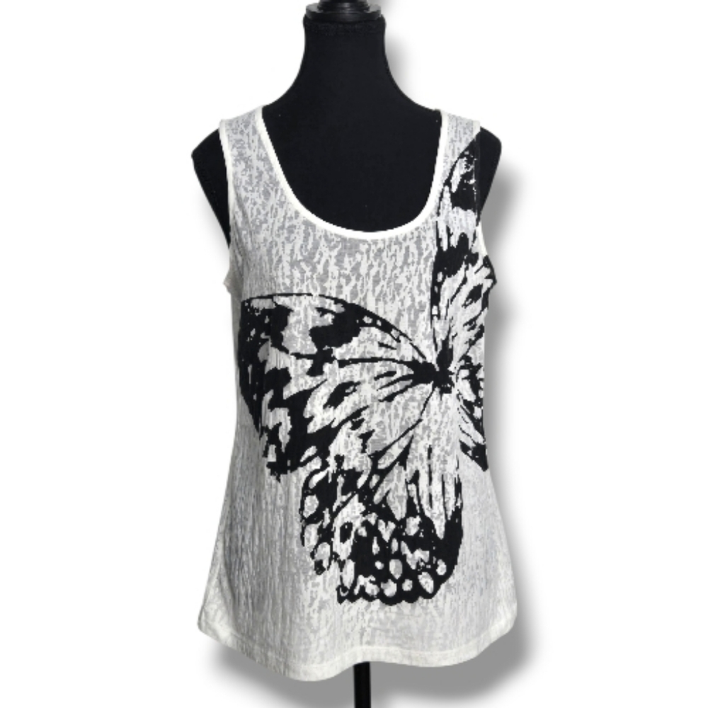 mark. Butterfly Graphic Tank Top, White Sheer, Size L, Y2K Whimsigoth Fairycore